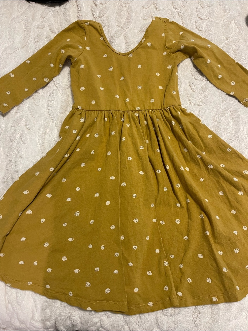 Long-Sleeve Mustard Yellow Polka Dot Twirl Dress for Kids